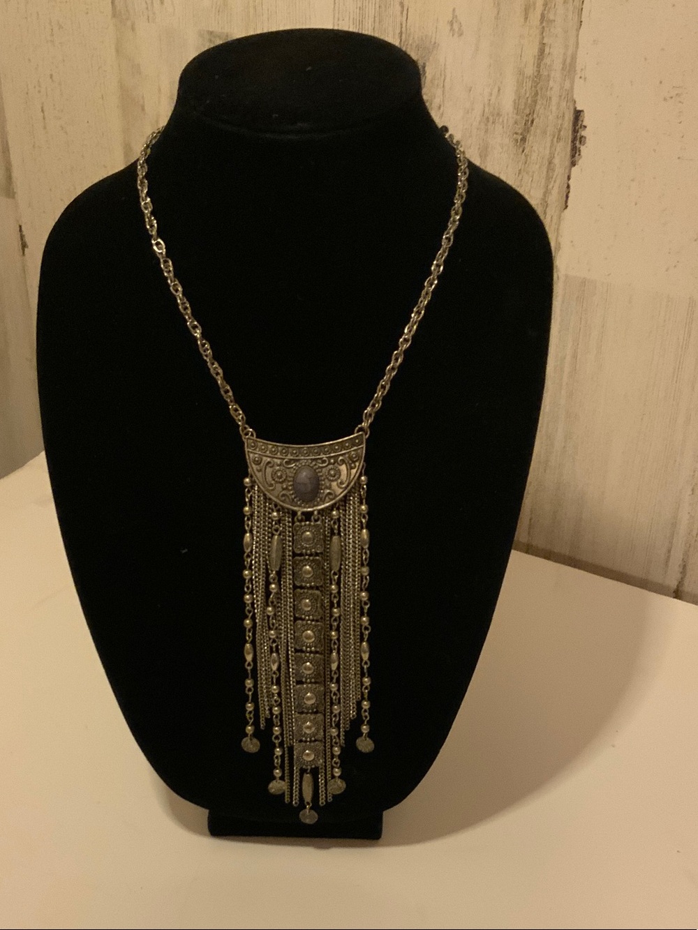 Bohemian Silver-Tone Fringe Pendant Necklace